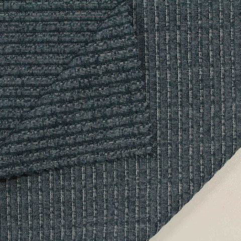 Dark Blue Horizontal-Stripe Rib Knit, Poly-Cotton