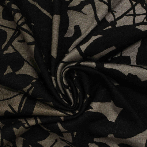 Black Leaves Jersey Knit, Viscose, 180 gsm