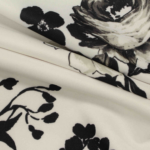 Black Floral Scuba Knit, Polyester, 240 gsm
