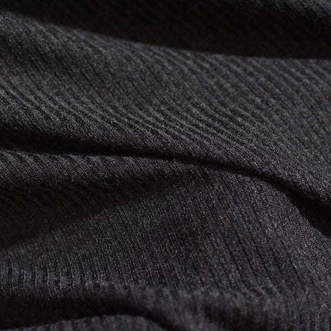 Heather Polyester Viscose Rib Knit Fabric, 200 gsm, 160 cm — Black