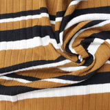 Brown Horizontal-Stripe Rib Knit, Poly-Viscose — photo 3