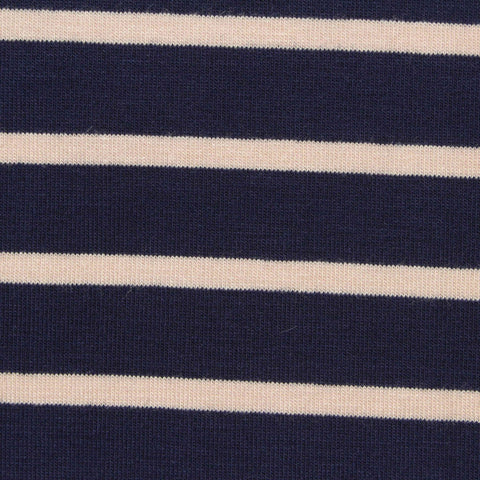 Navy Horizontal-Stripe Jersey Knit, Viscose, 203 gsm