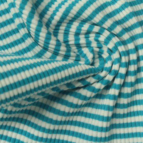 Teal Stripes Rib Knit, Cotton