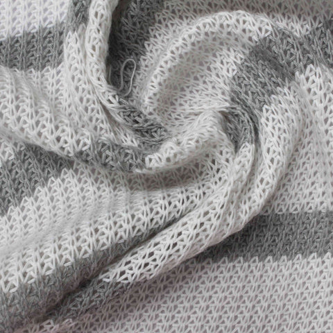 White Horizontal-Stripe Rib Knit, Polyester, 298 gsm