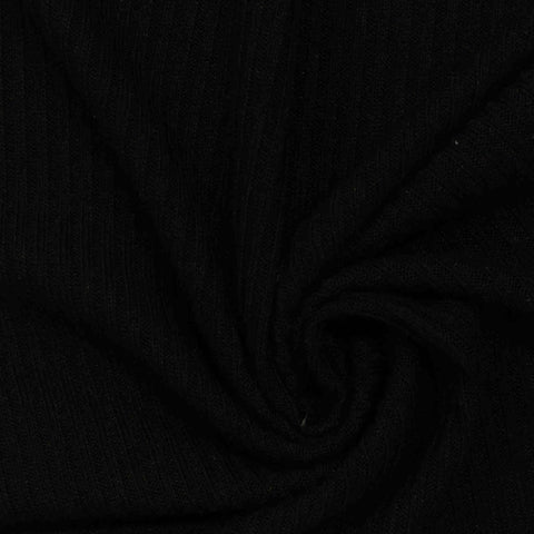 Brushed Viscose Polyester Stretch Rib Knit Fabric, 230 gsm, 123 cm — Black