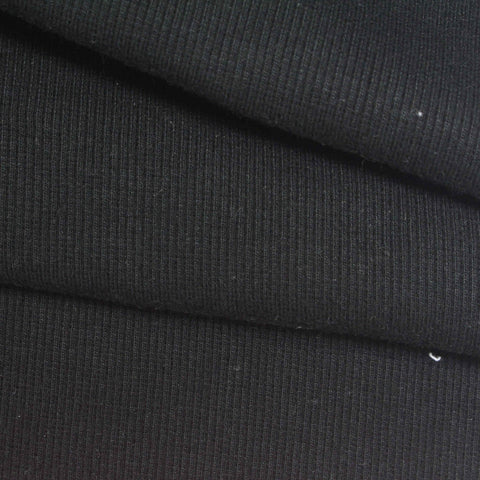 Cotton Stretch Rib Knit Fabric, 404 gsm, 165 cm — Black