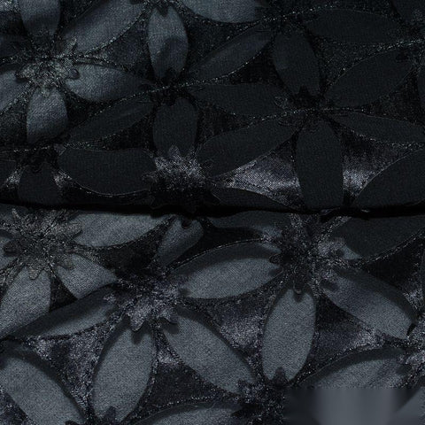 Black Tone-on-Tone Floral Chiffon, Polyester