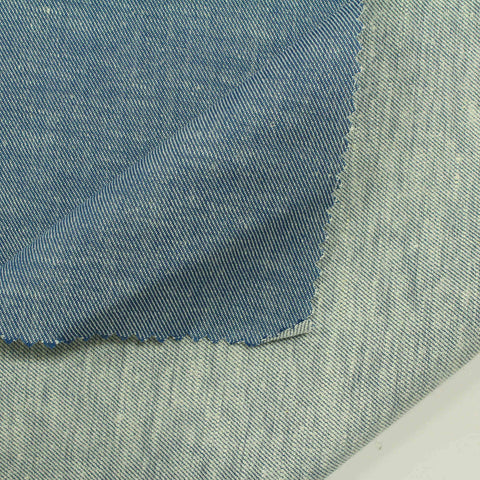 Yarn-Dyed Cotton Linen Denim Fabric, 120 gsm — Blue