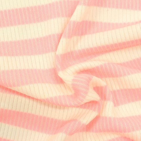 Pink Horizontal-Stripe Rib Knit, Polyester, 300 gsm
