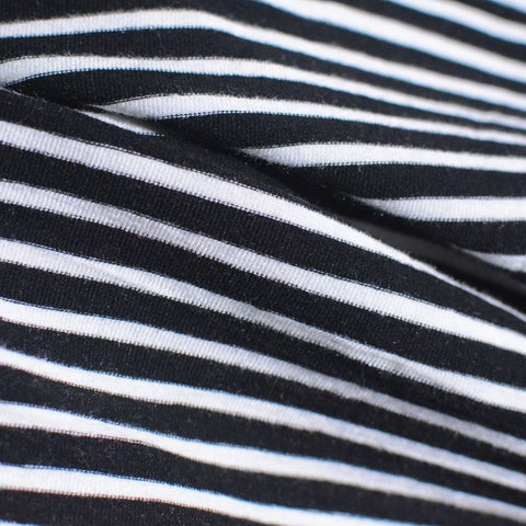 Black Horizontal-Stripe Knit, Viscose, 255 gsm