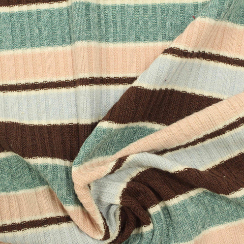 Brown Horizontal-Stripe Rib Knit, Poly-Viscose, 294 gsm