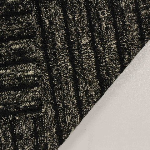 Black Marled-Stripe Rib Knit, Poly-Viscose, 350 gsm