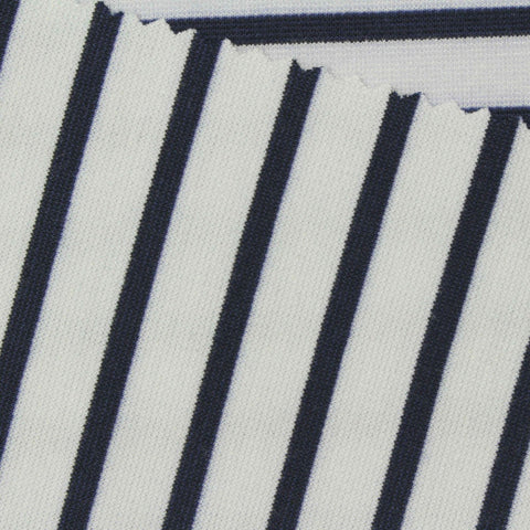 Navy Horizontal-Stripe Ponte Knit, Viscose-Poly, 300 gsm