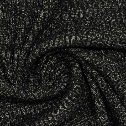 Black Marl Rib Knit, Poly-Viscose, 240 gsm, 158 cm