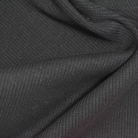 Cotton Rib Knit Fabric, 370 gsm, 130 cm — Black