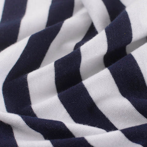 Navy Horizontal-Stripe Jersey Knit, Poly-Viscose, 140 gsm