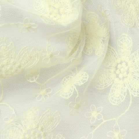 Cream Floral Mesh, Polyester