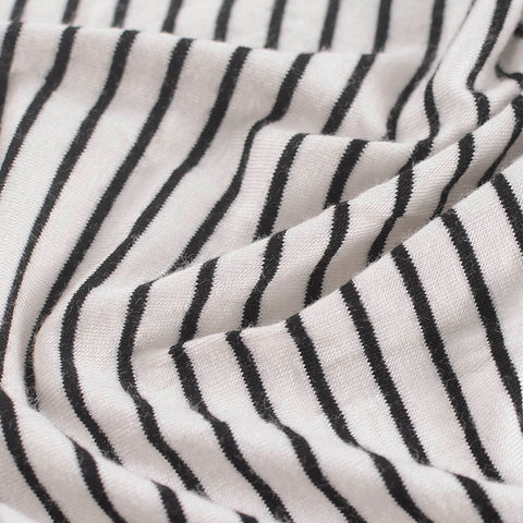 Black Horizontal-Stripe Jersey Knit, Viscose, 210 gsm