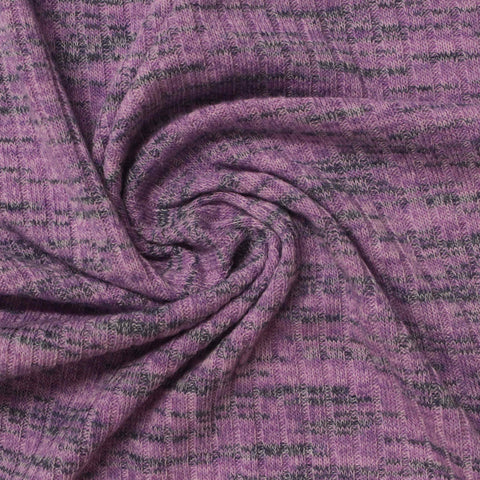 Purple Marl Rib Knit, Poly-Viscose, 215 gsm