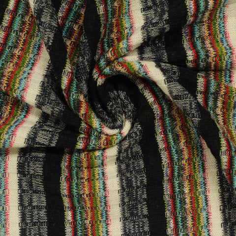 Black Vertical-Stripe Rib Knit, Poly-Viscose, 210 gsm