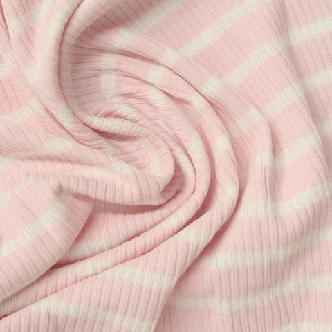 Pink Horizontal-Stripe Rib Knit, Polyester, 250 gsm