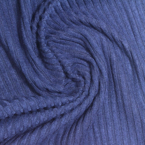 Viscose Polyester Stretch Rib Knit Fabric, 240 gsm, 145 cm — Blue