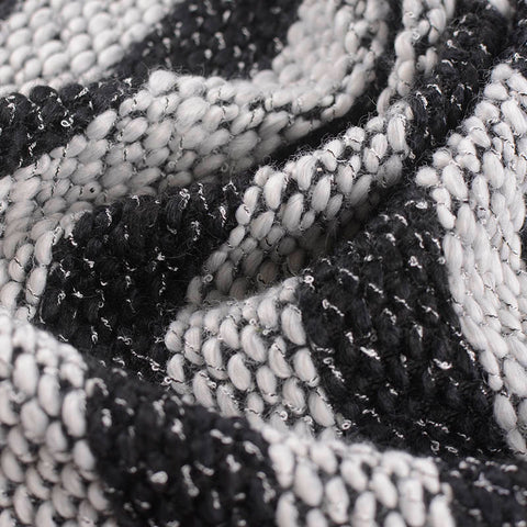 Black Horizontal-Stripe Chunky Knit, Polyester, 350 gsm