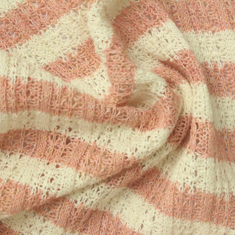 Peach Stripes Rib Knit, Poly-Cotton