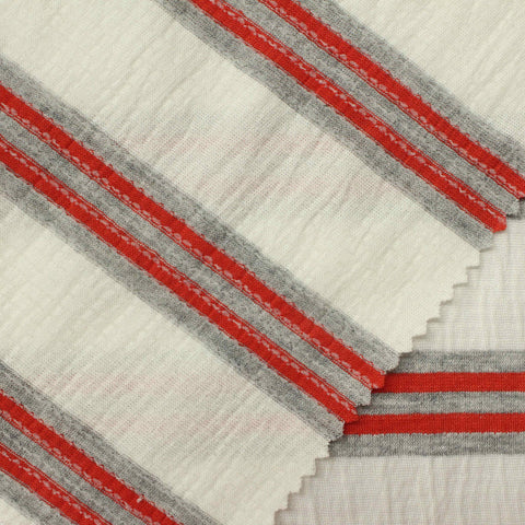White Horizontal-Stripe Jersey Knit, Poly-Viscose, 160 gsm