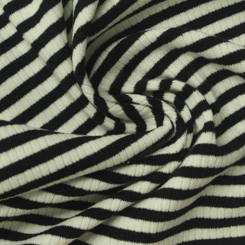Black Horizontal-Stripe Rib Knit, Cotton, 220 gsm, 130 cm