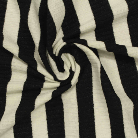 Black Vertical-Stripe Rib Knit, Viscose-Poly, 175 gsm