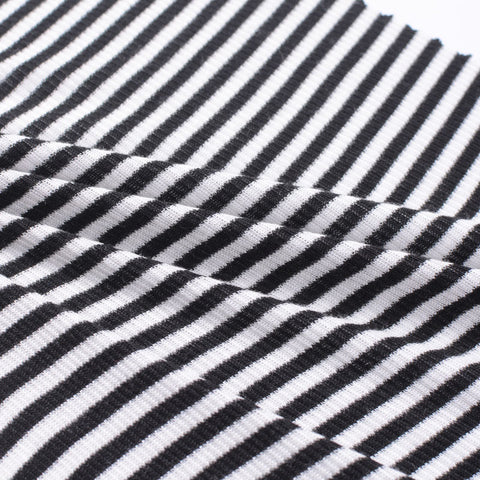 Black Horizontal-Stripe Rib Knit, Poly-Viscose, 136 gsm