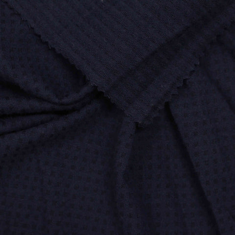 Dark Blue Tone-on-Tone Square Jacquard, Poly-Cotton, 140 gsm