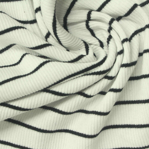 Black Horizontal-Stripe Rib Knit, Cotton, 220 gsm, 120 cm