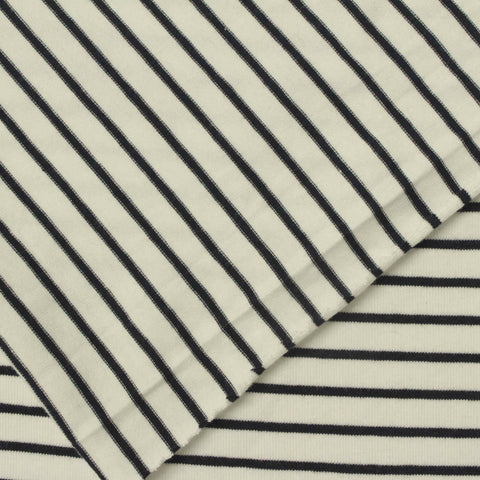 Black Horizontal-Stripe Jersey Knit, Cotton-Viscose