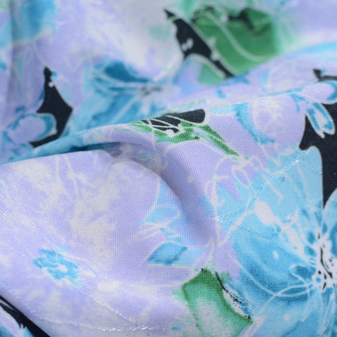 Blue Floral Jersey Knit, Polyester, 155 gsm