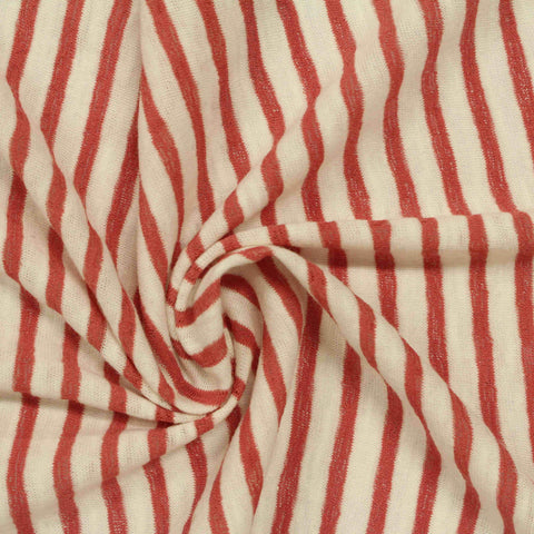 Red Vertical-Stripe Jersey Knit, Cotton-Poly