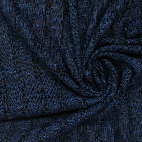 Dark Blue Marl Rib Knit, Poly-Viscose, 180 gsm