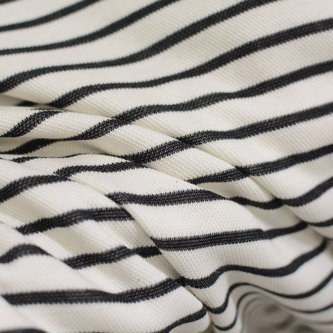 Black Horizontal-Stripe Knit, Poly-Cotton, 190 gsm