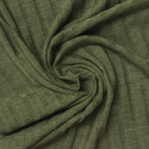 Olive Heather Rib Knit, Poly-Viscose