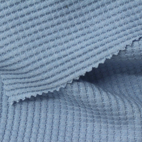Cotton Polyester Waffle Knit Fabric, 235 gsm, 170 cm — Blue