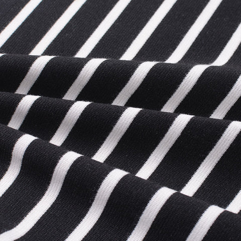 Black Horizontal-Stripe Ponte Knit, Viscose-Nylon, 320 gsm, 150 cm
