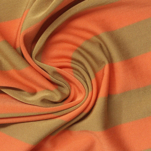 Orange Horizontal-Stripe Jersey Knit, Tencel Lyocell, 230 gsm