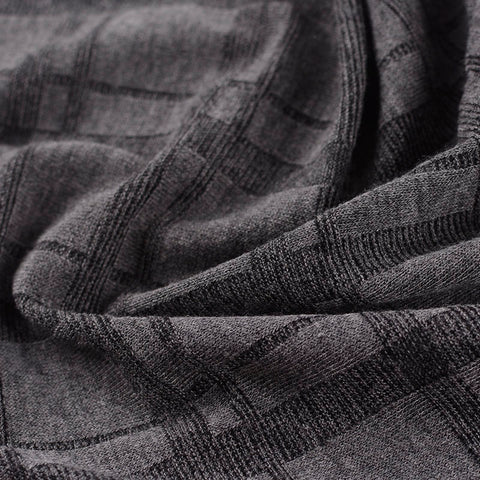 Dark Grey Plaid Chunky Knit, Poly-Viscose