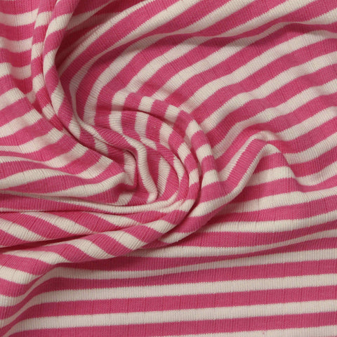 Pink Horizontal-Stripe Jersey Knit, Cotton-Poly, 180 gsm