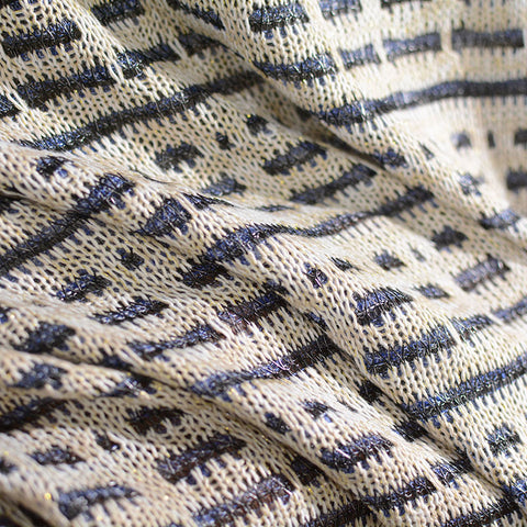 Light Beige Horizontal-Band Interlock Knit, Metallic