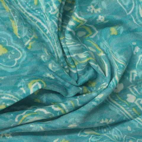 Teal Floral Jersey Knit, Poly-Cotton