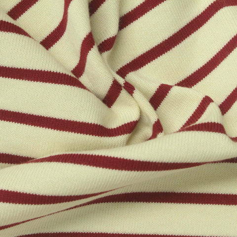 Red Horizontal-Stripe Jersey Knit, Cotton, 290 gsm