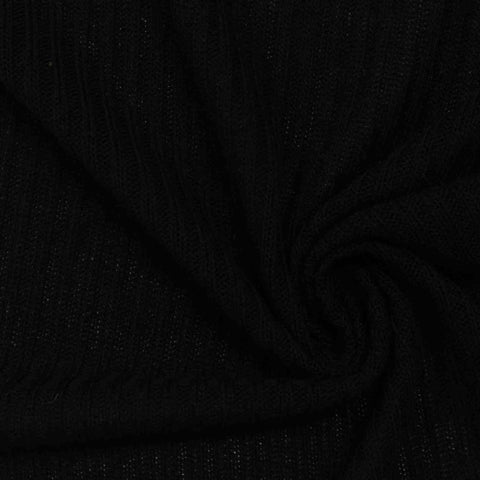 Black Marl Rib Knit, Poly-Viscose, 180 gsm