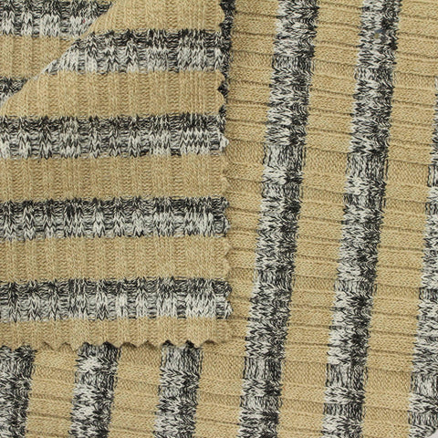 Beige Horizontal-Stripe Rib Knit, Poly-Viscose, 420 gsm